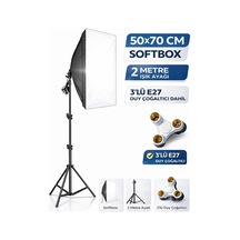 Rabsev Softbox 50x70Cm Sürekli Işık Seti 2 Metre Ayaklı 3'lü E27 Duylu Ürün Fotoğraf Çekim Işığı