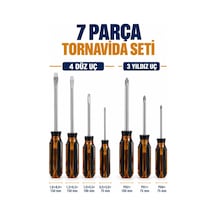 7 Parça Tornavida Seti 4 Düz Ve 3 Yıldız Uçlu Şeffaf Saplı Kutulu Set