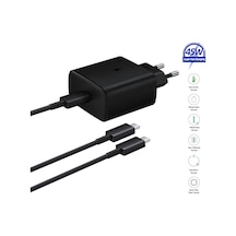 Samsung Galaxy A36 Uyumlu 45w Type-c Super Hızlı Şarj Cihazı Seti - İthalatçı Garantili - Siyah Siyah