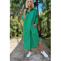 Yıldızistan Kadın Uzun Kollu Poplin Cepli Oversize Uzun Günlük Spor Tunik Gömlek Elbise Zümrüt Yeşil 3555270 Benetton