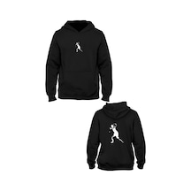 Tenisçi Ön Arka Baskılı Kapşonlu Sweatshirt Bll2120 Siyah
