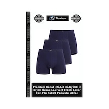 Terrien Premium Rahat Model Hediyelik İç Giyim Ürünü Lacivert Erkek Boxer Düz 3'lü Paket Pamuklu Likralı