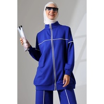 Kadın Saks Mavisi Mevsimlik Penye Alt Üst Spor Ve Rahat Tesettür Takım Saks Mavisi