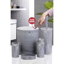 Okyanus Home Yuvarlak Mermer Desenli 5'Li Banyo Seti OKY-513 Gri