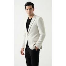 Plus Scorpion Erkek Karyağdı Desenli Slim Fit Blazer Ceket Siyah & Bej Şık Günlük Ve Ofis Kombin Bej