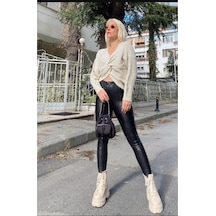 Bonbonetti Chocolate Baby & Kids Kadın Siyah Fitform Mat Deri Tayt SiYAH