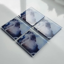 4'lü Takım Cam Bardak Altlığı 10cm X 10cm Ocean Desen