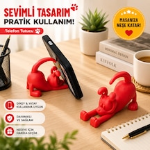 Sevimli Köpek Tasarımlı Telefon Tutucu Masaüstü Telefon Standı Dekoratif Akıllı Telefon Standı Kırmızı