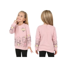 İrem Çocuk Giyim Kız Çocuk Önü Ve Kolları Resim Desenli Şardonlu Pudra Renk Sweatshirt Pudra