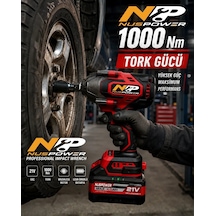 Nuspower 1000 Nm Kömürsüz Somun Sıkma Makinesi 21v 10 Pilli Profesyonel Darbeli Vidalama Kırmızı