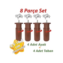 4 Adet Destek Ayağı 9,5-14,5 Cm Kahverengi Ve 4 Adet Metal Düz Ayak Tabanı M8 Civatalı İnce Diş Mobilya Kanepe Baza Koltuk Seti