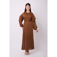 Violevin Er-cool Kadın Saten Kuşaklı Elbise 8053-30-kahverengi