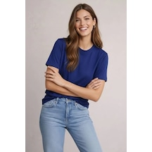 Osy Modal Yumuşak Dokulu Kumaş Bisiklet Yaka T-shirt - Lacivert Lacivert