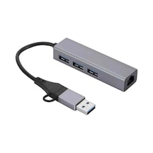 1000 Mbps Gigabit Usb-c Ve Usb-a Girişli 4 Port Usb 3.0 Hub Gigabit Ethernet Adaptörü 1000 Mbps Kablolu İnternet, 5gbps Veri Aktarımı, Çoklu Bağlantı Desteği, Kompakt Abs Gövde Zr1109 01