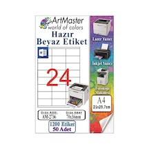 A4 Hazır Beyaz Etiket 70x36 Mm 50 Sayfa 1 Paket 24 Lü Kendinden Yapışkanlı Fotokopi Lazer İnkjet Kağıdı Yazıcılar İçin