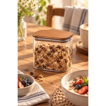 Atbyhome Akasya Ahşap Vakum Kapaklı Dikdörtgen Cam Kavanoz 650 Ml - Çay Kahve Ve Baharat Saklama Kabı Diğer