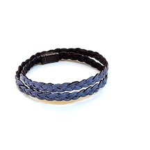 Graphite Double Braid Çift Sıra Örgü Mavi Hakiki Deri Erkek Bileklik-1427 Antrasit