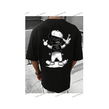 Tarzsokak Unisex Kadın/erkek Bear Özel Baskılı Renkli Oversize Penye Siyah