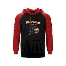 Pac-man Eighties Kırmızı Renk Reglan Kol Kapşonlu Sweatshirt Kırmızı