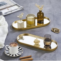Aynalı Sunum Tepsisi Gold Çerçeveli 12 X 30 Cm 2 Adet İster Tepsi / İster Duvar Aynası Siyah
