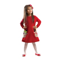 Denokids İkiz Geyik Kız Kadife Kırmızı Yılbaşı Elbise Kırmızı