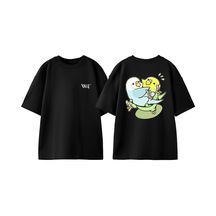 Thewert Muhabbet Kuşu 1 Tasarım Sırt Baskılı Pamuk Siyah Oversize T-shirt