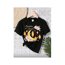 Stil X Ramazan Bayramı Baskılı Kız Çocuk Tshirt, %100 Pamuklu Kumaş Siyah