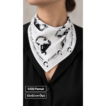 Herşeynota Atatürk Silüetli Ay Yıldız Beyaz %100 Pamuk 52x52 Cm Fular Bandana Okul, Etkinlik, Tören, Gösteri Çok Renkli