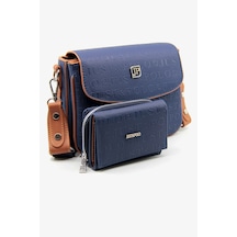 Just Polo Yeni Sezon Kolon Askılı 4 Bölmeli Kadın Omuz Çantası Ve Cüzdan Kombini Pbu217402 Lacivert - Taba