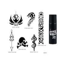 Airbrush Tattoo Kol Şerit  Şablon + Siyah Sprey Geçici Dövme Seti 6'lı