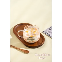 Porsima 2089-1 Borosilikat Isıya Ateşe Dayanıklı Cam Kulplu Çay Bardağı Kahve Bardak Kupa Pembe 400 Ml Şeffaf