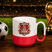 Bk Gift Türkiye Taraftar Temalı Dünya Futbol Kupası Tasarımlı Kırmızı Joyful Kupa Bardak-5 Tek Yürek Milli Takım Ruhu Beyaz