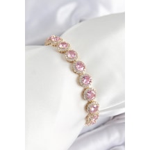 Pirinç Pembe Zirkon Taşlı Daire Baget Model Gold Renk Vıp Seri Kadın Bileklik - Tj-bb7512 Gümüş