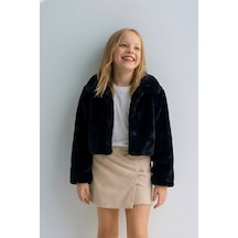 Esila Kids Kız Çocuk Bolero Peluş Ceket İnci Kapamalı Uzun Kollu Çocuk Ceket Siyah