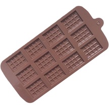 12 Waffle Silikon Çikolata İnce Kabuk Silikon Fondan Kalıp Dıy Pişirme Araçları Kare-çikolata Rengi