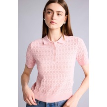 Defacto Regular Fıt Polo Yaka Dantelli Tişört H7297ax26sppn1 Pembe-pn1