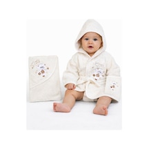 %100 Pamuk Yenidoğan Bebek Çocuk Bornoz Havlu Takımı Set Krem-standart Krem
