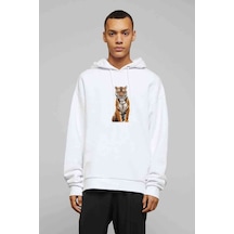 Bengal Kaplanı Sumatra Baskılı Beyaz Erkek Örme Sweatshirt (531033455)