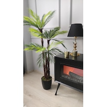 Lüks Palmiye Ağacı Salon İçin Yapay Ağaç 150 Cm 3 Gövde 27 Yaprak Siyah Parlak Saksıda
