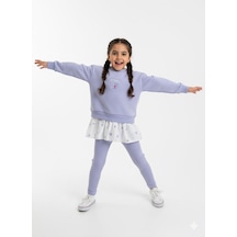 C & O Kız Çocuk Çiçek Nakışlı Sweatshirt Ve Tayt Takım Lila