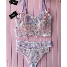 Intive Lingerie Flower Inside Lila Transparan Çiçek Desenli Seksi Sütyen Takım Lila