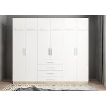 Biray 6 Kapaklı Gardırop Dolap Meşe Beyaz 270 Cm - Montaj Dahil