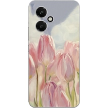 Honor 400 Uyumlu Pembe Laleler Baskılı Silikon Kılıf Renkli
