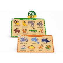 Ahşap Puzzle 2 Li Set Vahşi Ve Deniz Hayvanları Eğitici Oyuncak 1