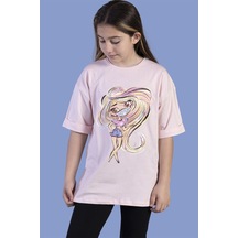 Toontoy Kids Toontoy Kız Çocuk Baskılı Düşük Kol Tişört Pudra