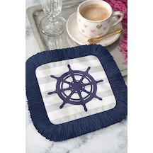 Nautical Çizgili Saçaklı Servis Kokteyl Peçetesi - Marin Stil Lacivert Modern Bardak Altlığı Mendil Çok Renkli