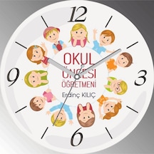 Kişiye Özel Okul Öncesi Öğretmeni Çap 30cm Sessiz Akar Bombeli Gerçek Cam Duvar Saati Siyah