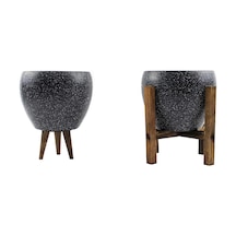 Bitki Tasarımı Ev Dekorasyon Gri Granit Toprak Saksı Saksılık Salon Çiçeklik İkili Set 3 Ayaklı- 4 Ayaklı- 15 Cm Belirtilmemis