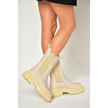 Fox Shoes T652449009 Bej Kalın Tabanlı Kadın Bot Bej-suni Deri Bej