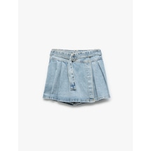 Koton Pamuklu Cepli Kemer Detaylı Denim Şort Etek Lıght Indıgo 5skg40048ad Açık Mavi
